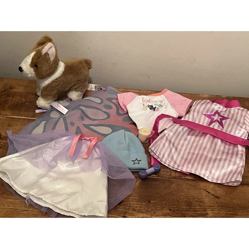 American Girl Willie Wishers Dress Up Dog Corgi Lot Accessories